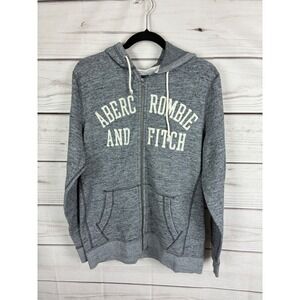 Abercrombie‎ and Fitch Mens Large Grey Full Zip Graphic Hoodie Sweatshirt L